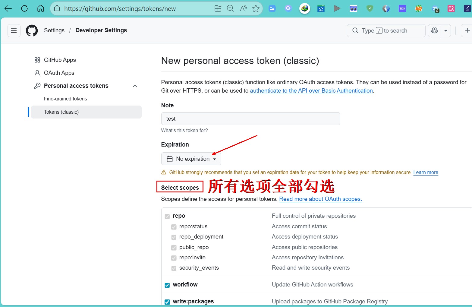 Create a GitHub token