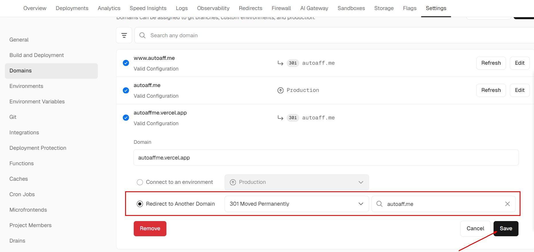Configure 301 redirects